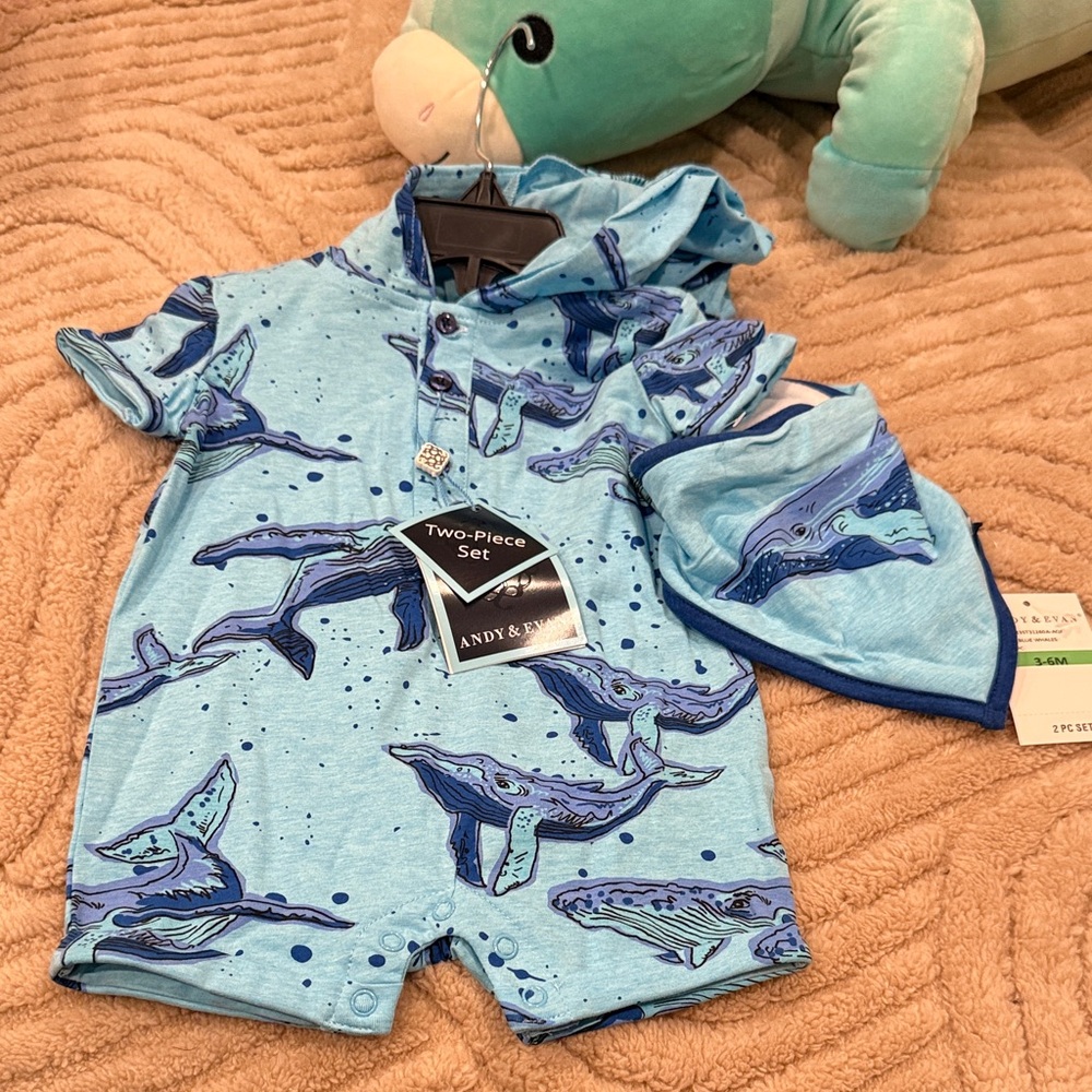 New Andy & Evan Blue Whale Two-Piece Outfit 3-6 Months Adorable set